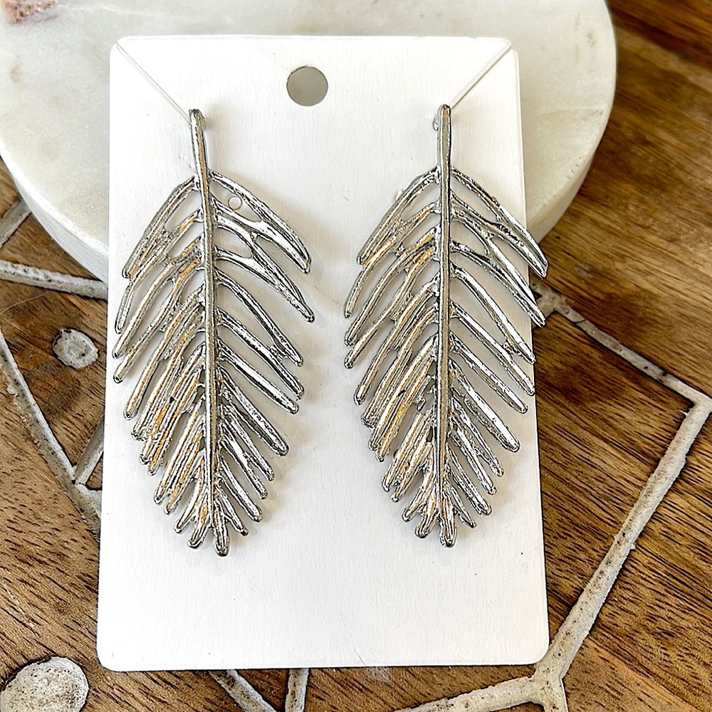 Silver feather earrings
